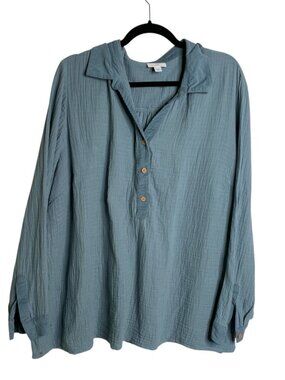 J. Jill Top Women's Textured Cotton Gauze Long Sleeves Coastal Blue Size 3X